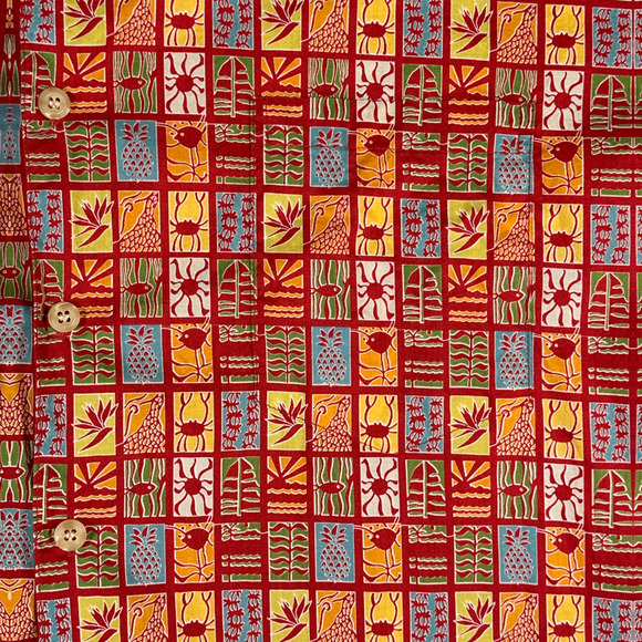 Vintage Tori Richard Hawaiian Shirt Adult EXTRA LARGE Red Aloha Geometric Fish - Picture 4 of 9